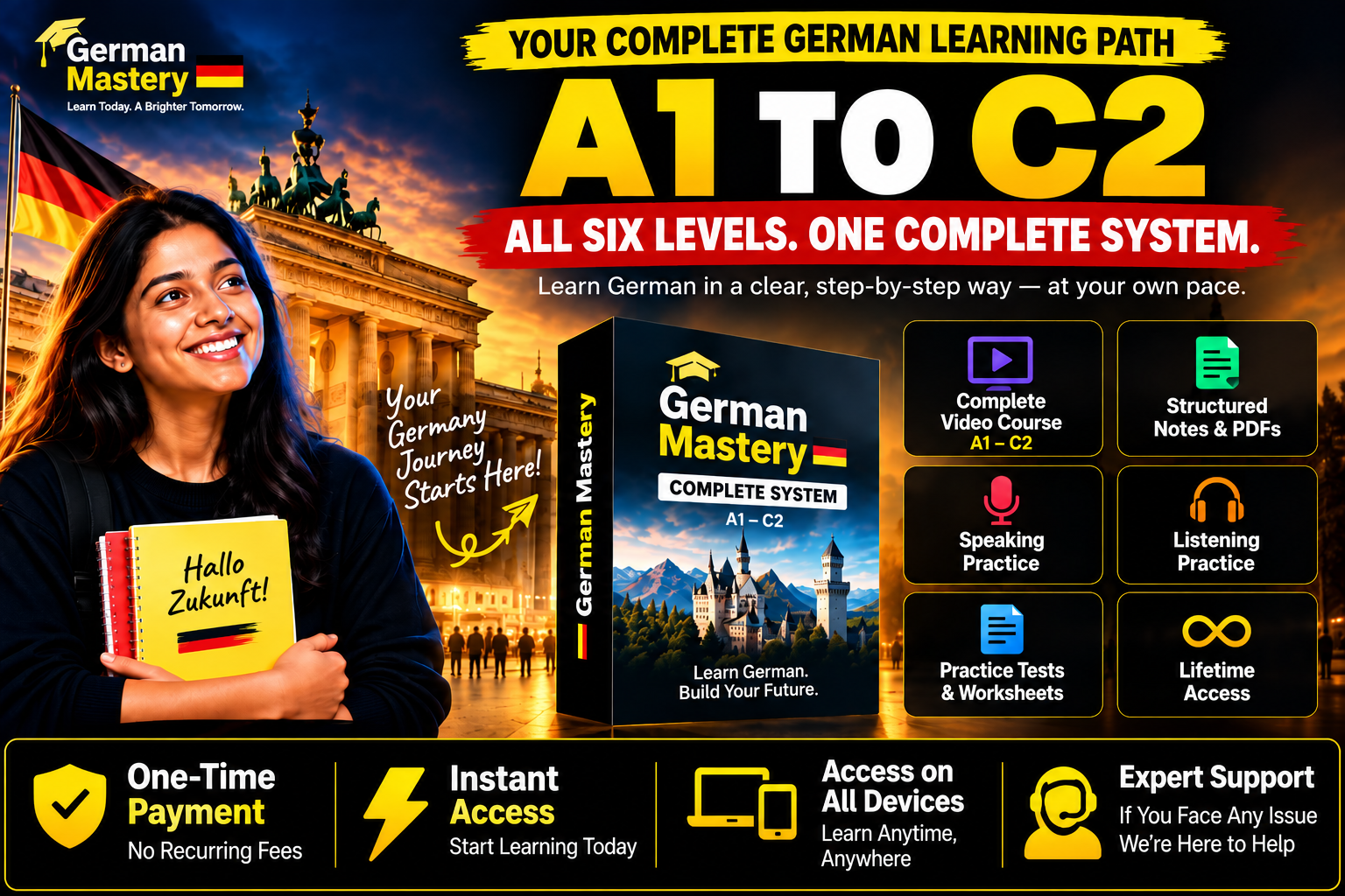 German Mastery — complete A1 to C2 learning path, recorded lessons, notes and practice with lifetime access